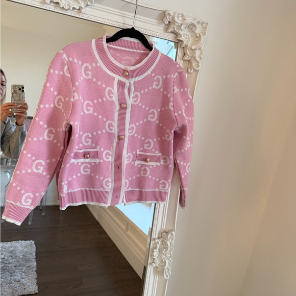 Pink Patterned Knit Cardigan - Picture 1 of 2